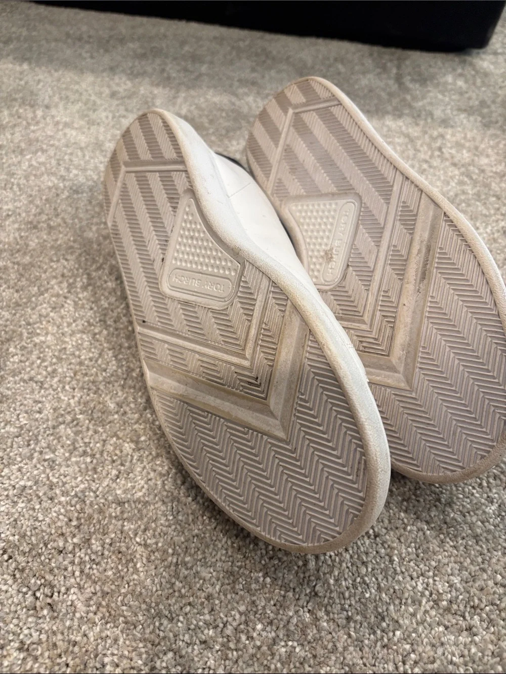 Tory Burch White Slip-On Sneakers with Navy Logo. Size 9.5